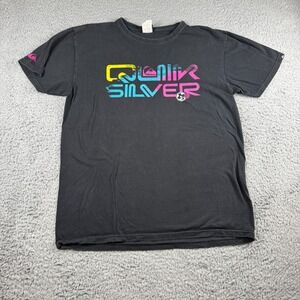 Vintage Quiksilver Neon Spell Out Shirt Men Size Medium Black Fade Y2K